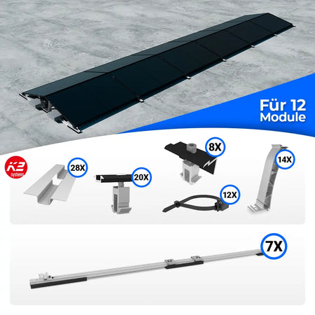 K2 Systems D-Dome Ost/West Montageset für 12 Module – Flachdach-PV-Unterkonstruktion