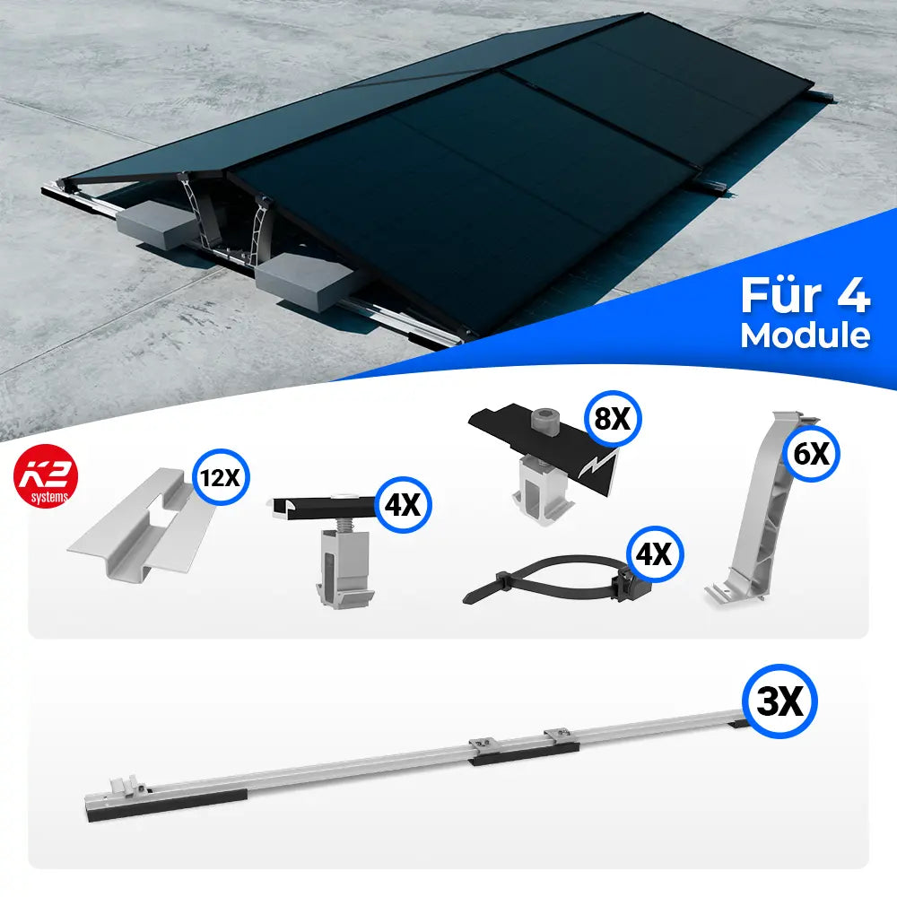 K2 Systems D-Dome Ost/West Montageset für 4 Module – Flachdach-PV-Unterkonstruktion