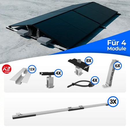 K2 Systems D-Dome Ost/West Montageset für 4 Module – Flachdach-PV-Unterkonstruktion