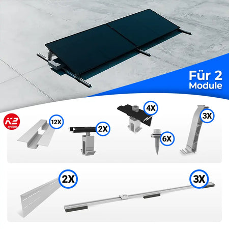 K2 Systems S-Dome Montageset für 2 Module – Flachdach-PV-Unterkonstruktion