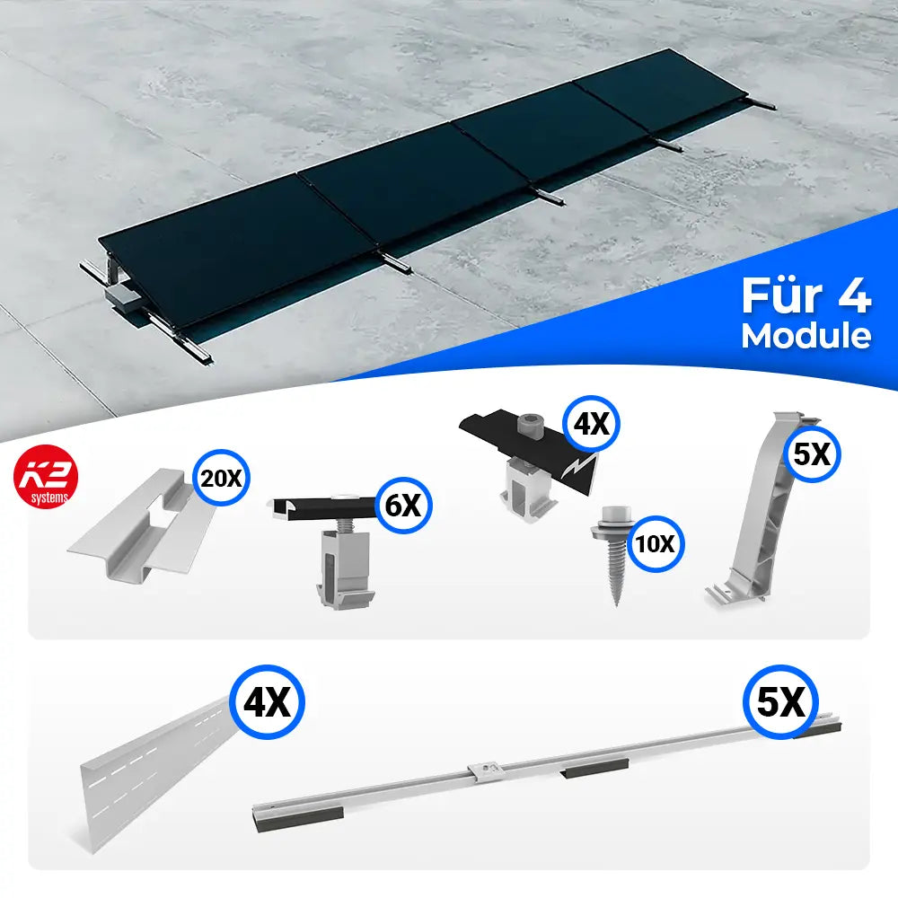 K2 Systems S-Dome Montageset für 4 Module – Flachdach-PV-Unterkonstruktion