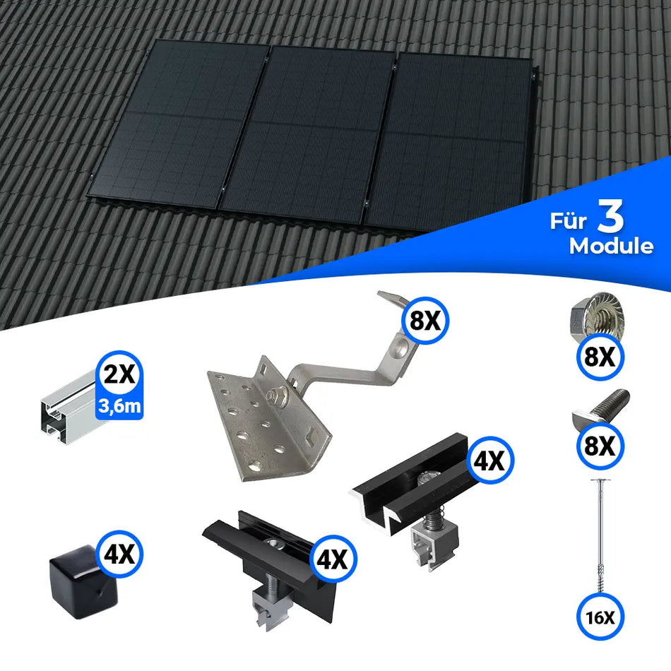 Standard Schrägdach Montageset für 3 Solarmodule