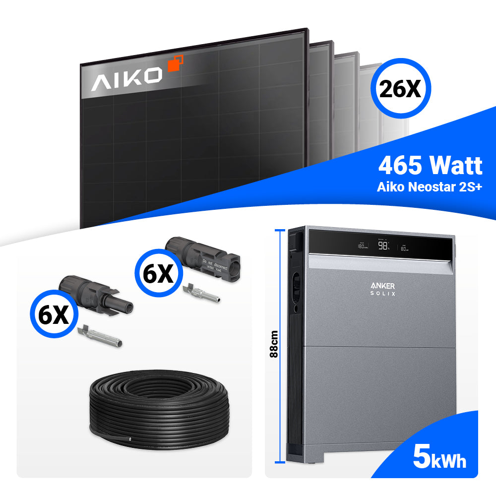 PV Komplettset 12 kWp AIKO 465W Full Black mit Hybrid Wechselrichter kaufen